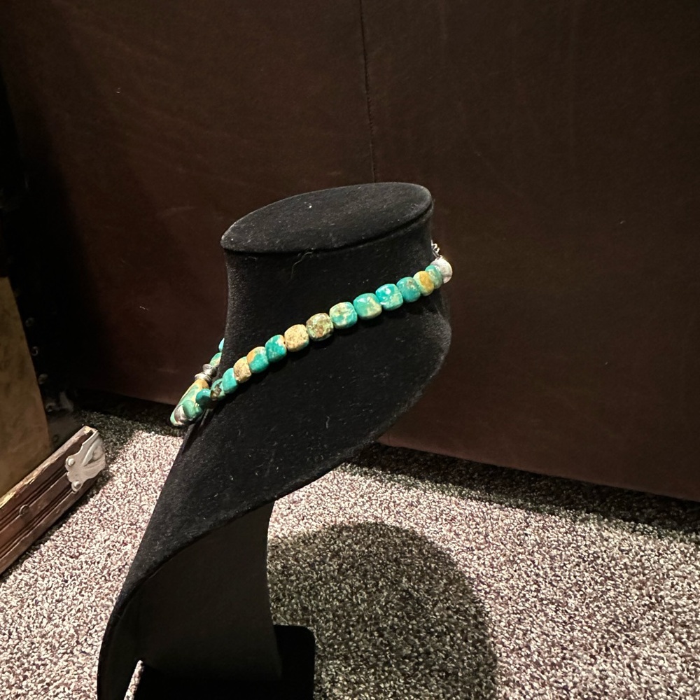 Hand Crafted Turquoise & Sterling Silver Beaded Necklace - Picture 3 of 4